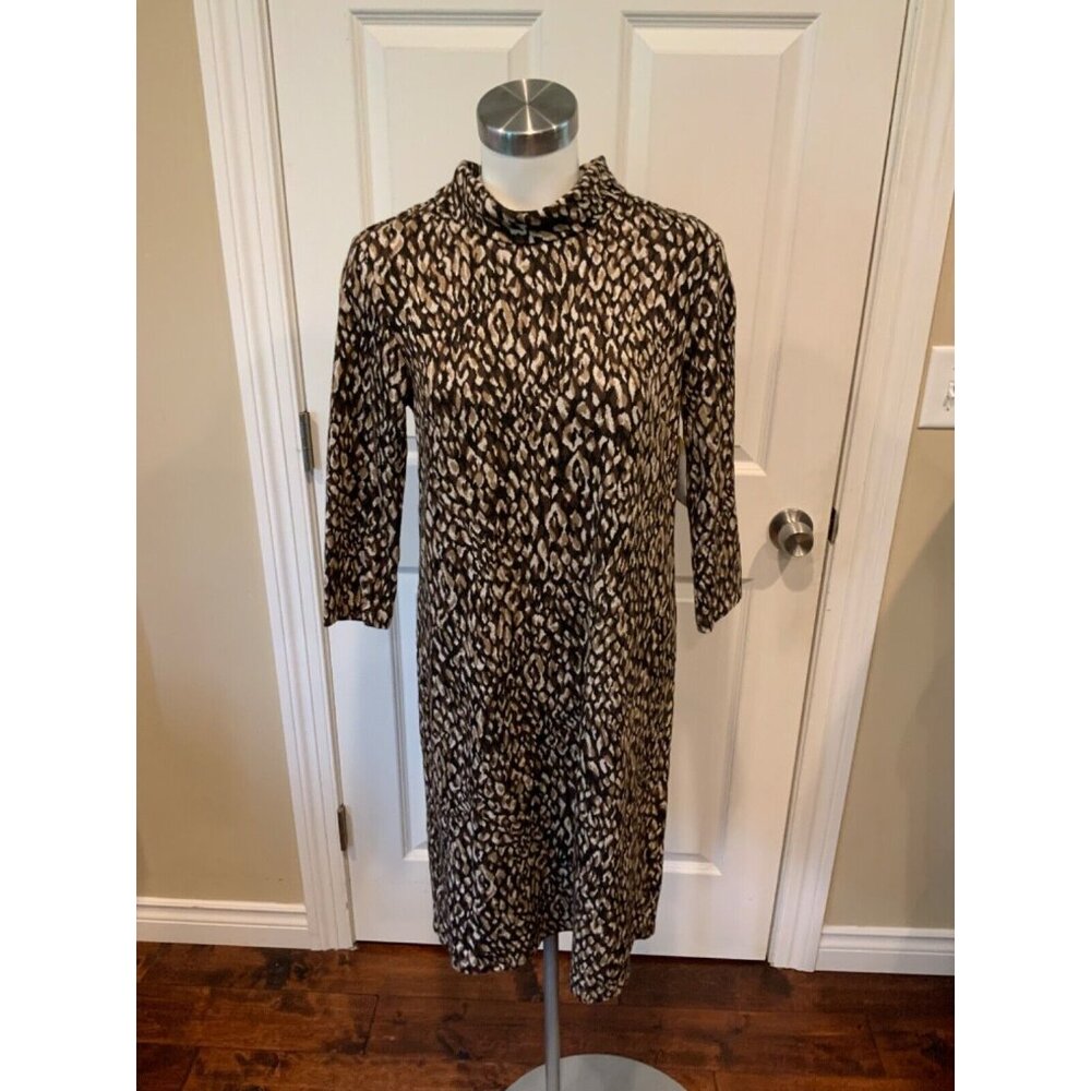 J. McLaughlin Brown Animal Print Turtleneck Dress, Size Small
